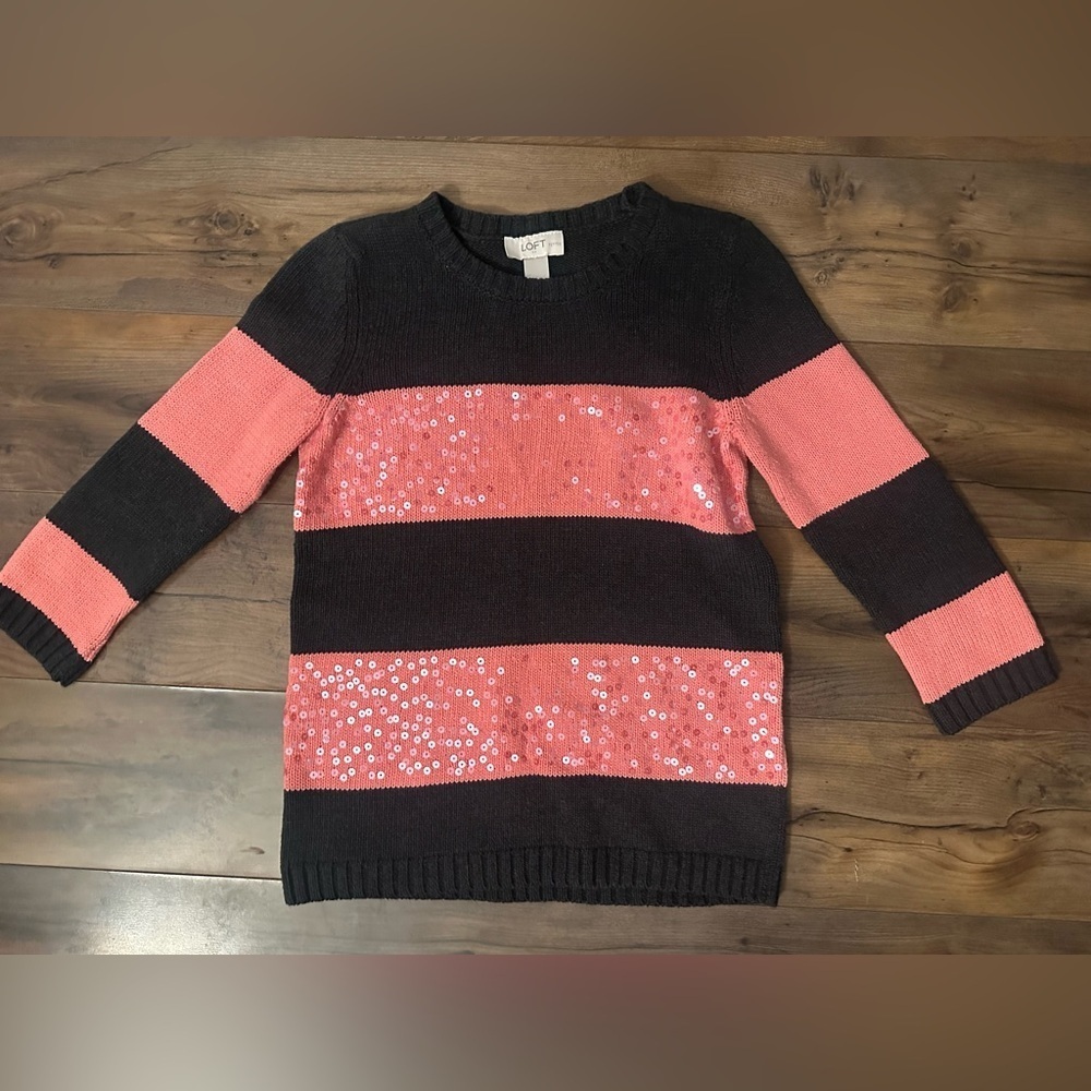 LOFT Petites Sequin Stripe Sweater – Size Small Petite